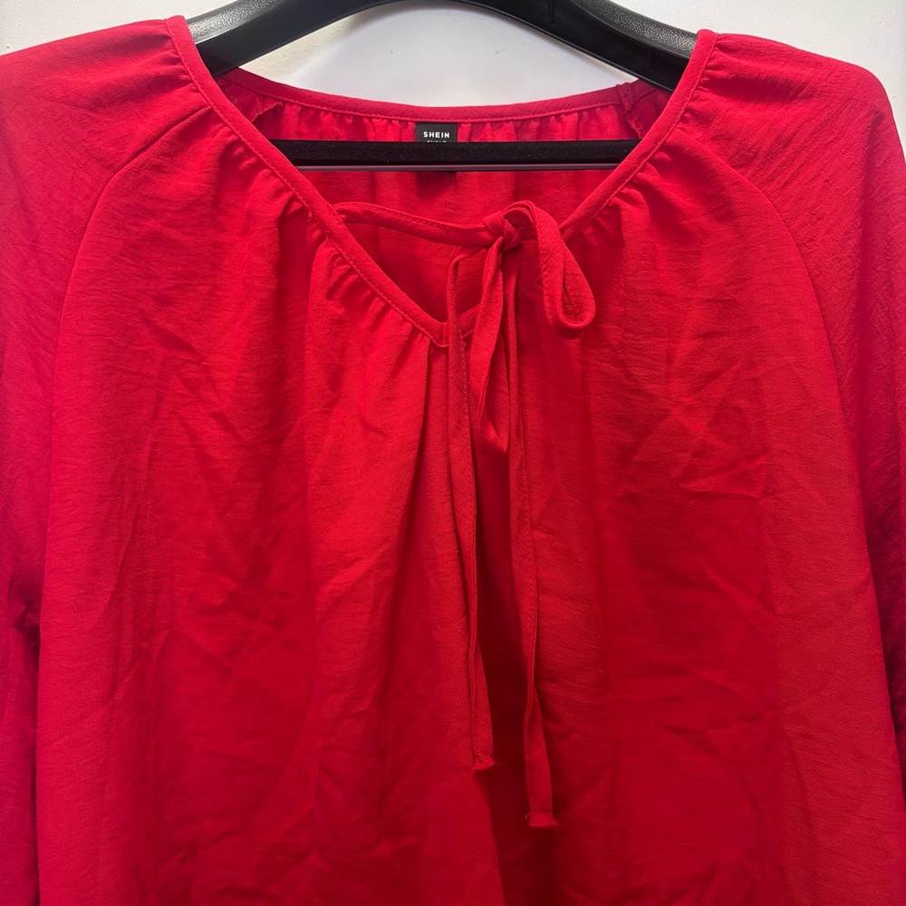 SHEIN Red Tie-Front Blouse Size 1X - Picture 5 of 10